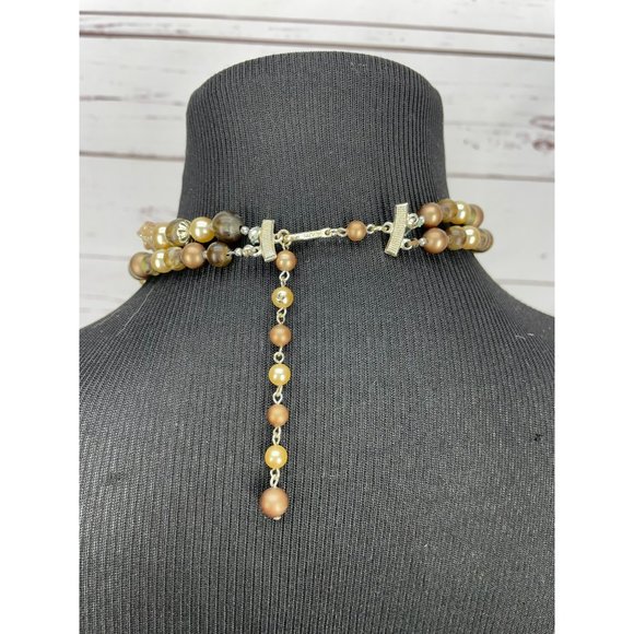 Vintage Made in Japan 70's Double-Strand Beaded Necklace Brown Tan Beige Coral A - Picture 2 of 8